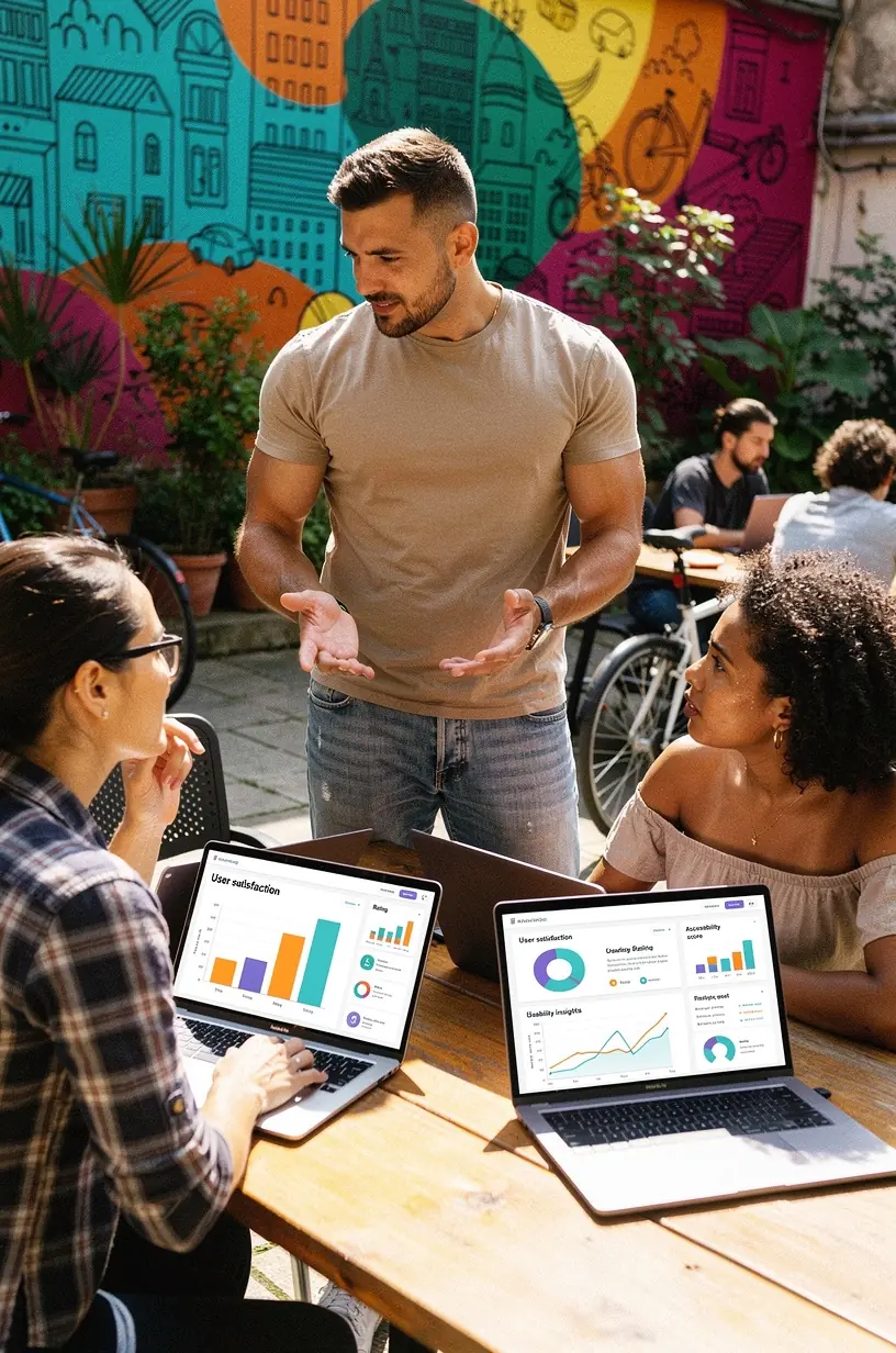 Imagine ilustrativă cu un specialist în accesibilitate software în timpul unei sesiuni de evaluare.
